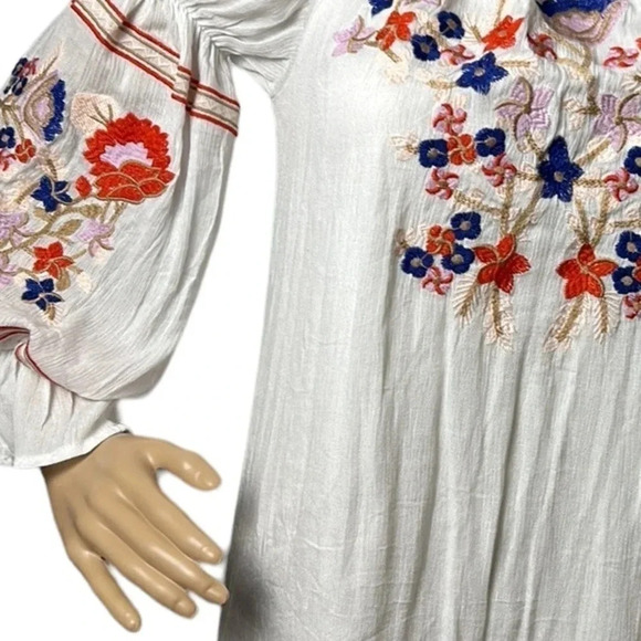 R.Vivimos crinkle embroidered,balloon sleeve dress, off shoulders,coastal,boho - Picture 12 of 13